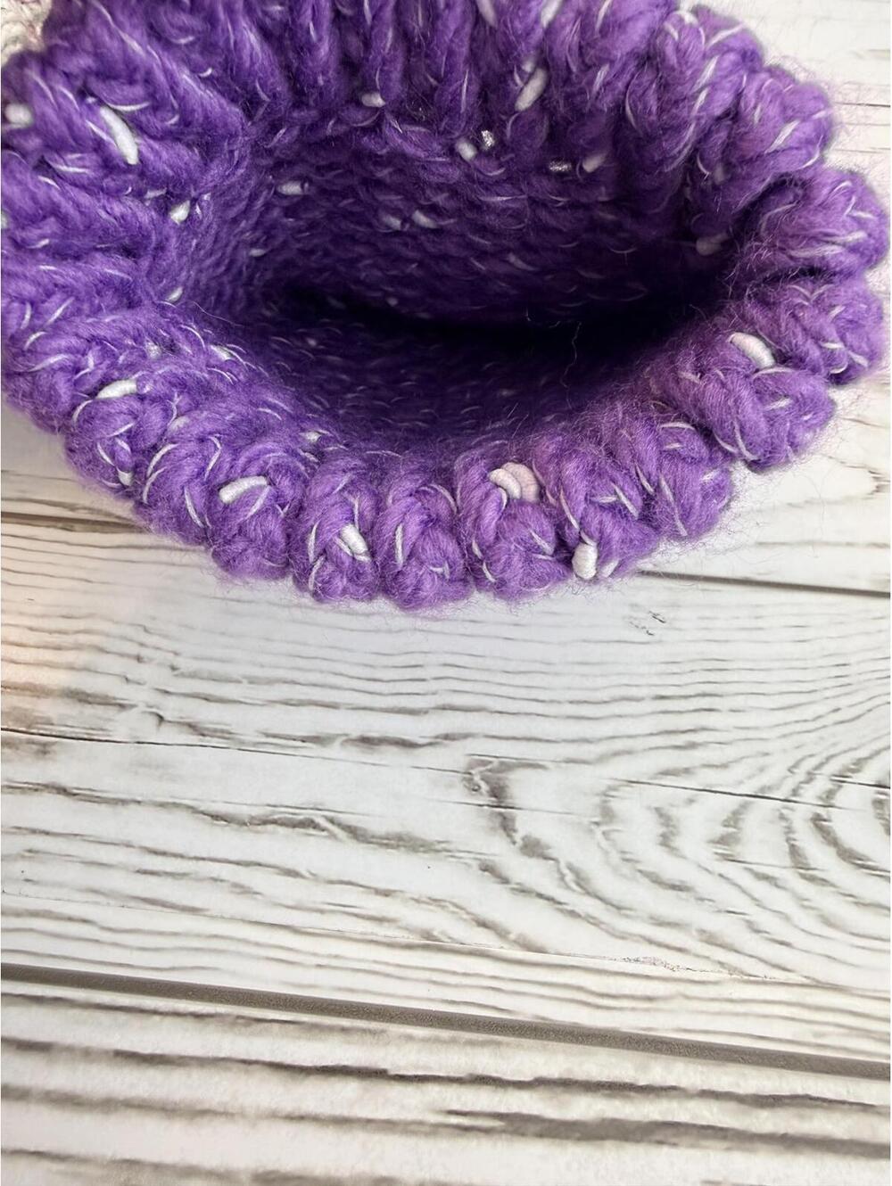 Hand Knit Baby Beanie Hats Lot of 3 Purple Green Multicolor Winter Infant - Picture 10 of 11